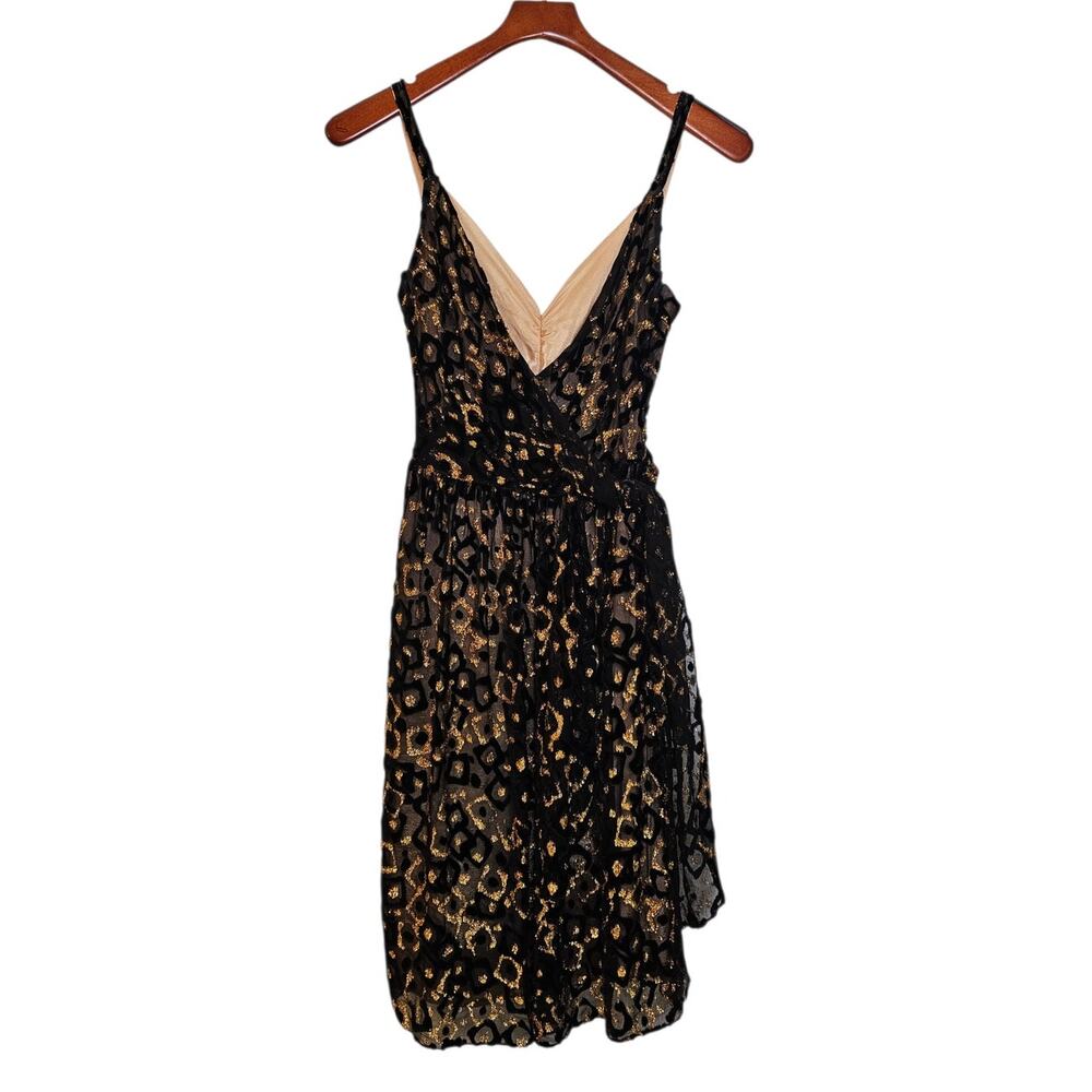 Milly New York Vintage Silk Velvet Devore Black & Gold Metallic Cocktail Dress - Picture 2 of 7